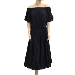 Merlette Off The Shoulder Midi Dress Tiered Ruffle Cotton Black Resort M 281937